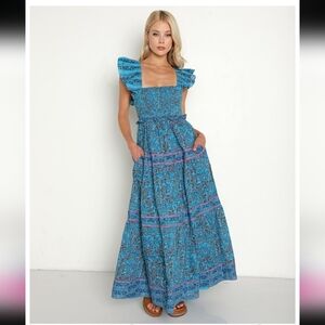 Cleobella Marilyn Ankle Zuri Boho Chic Wanderlust Smocked Maxi Dress, Small